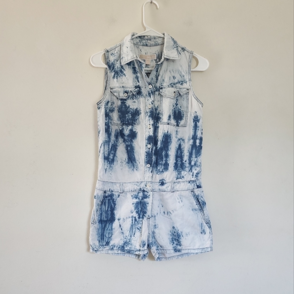 Michael Kors acid wash collared button front sleeveless romper size XS